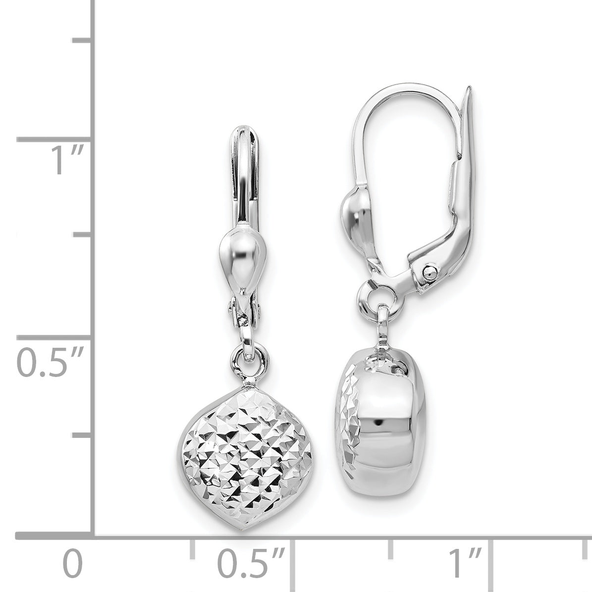 14K White Gold Polished Diamond-Cut Dangle Leverback Earrings