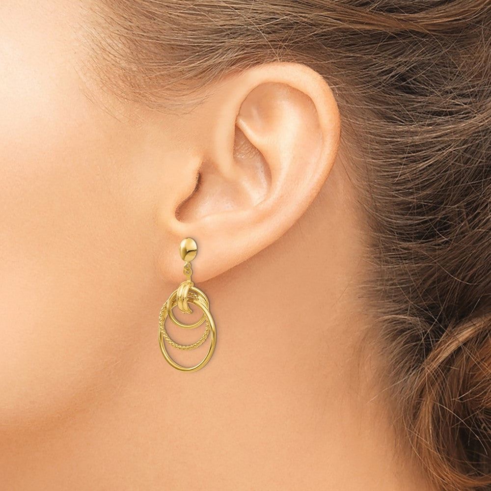 14K Yellow Gold Polished And Textured Intertwined Circle Post Earrings