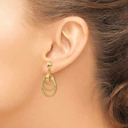 14K Yellow Gold Polished And Textured Intertwined Circle Post Earrings