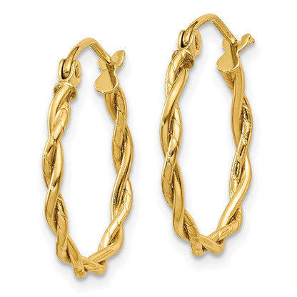 14K Yellow Gold Polished 2.25mm Twisted Hoop Earrings