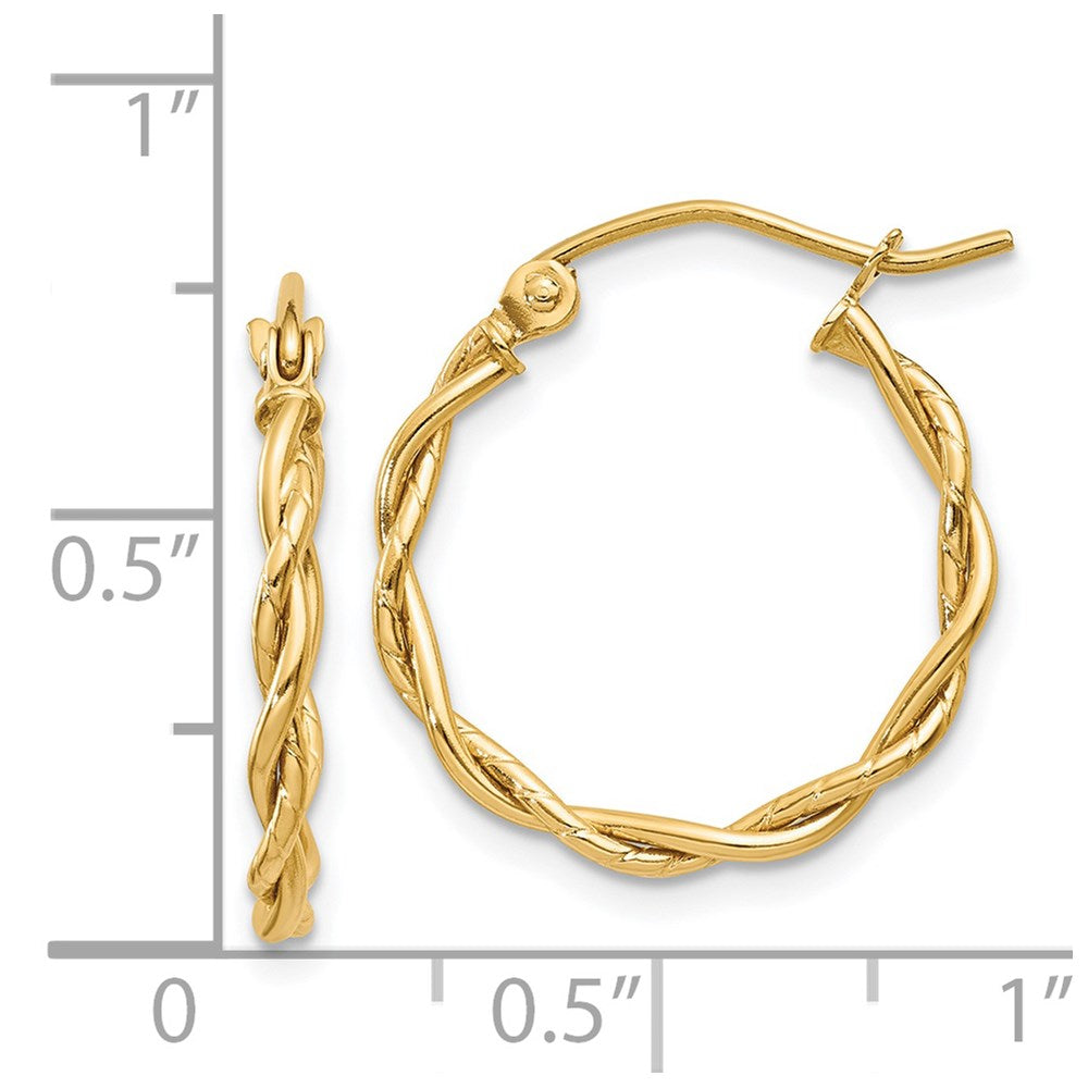 14K Yellow Gold Polished 2.25mm Twisted Hoop Earrings