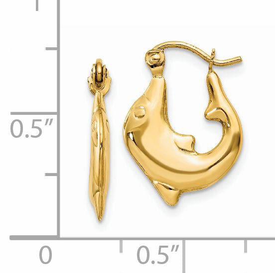 14K Yellow Gold Polished Dolphin Hoop Earrings