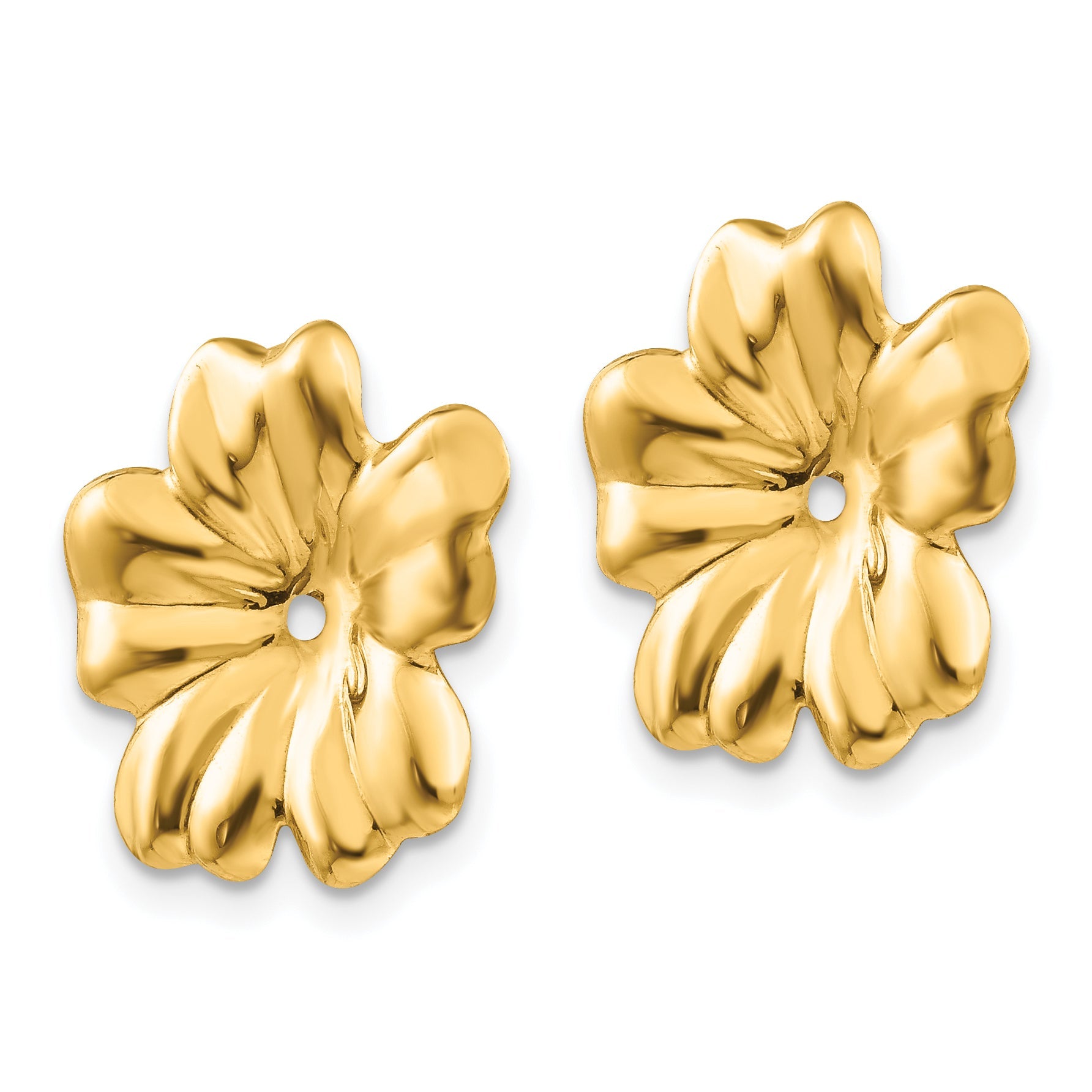 14K Yellow Gold Polished Floral Earring Jackets