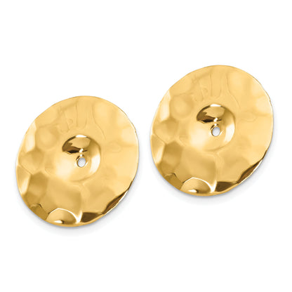 14K Yellow Gold Polished Hammered Disc Earring Jackets