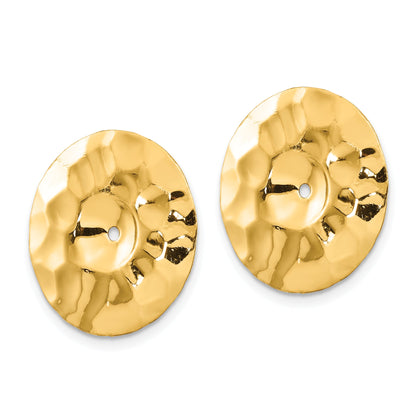 14K Yellow Gold Polished Hammered Disc Earring Jackets