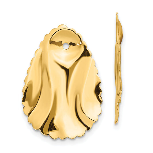 14K Yellow Gold Polished Hammered Oval Earring Jackets