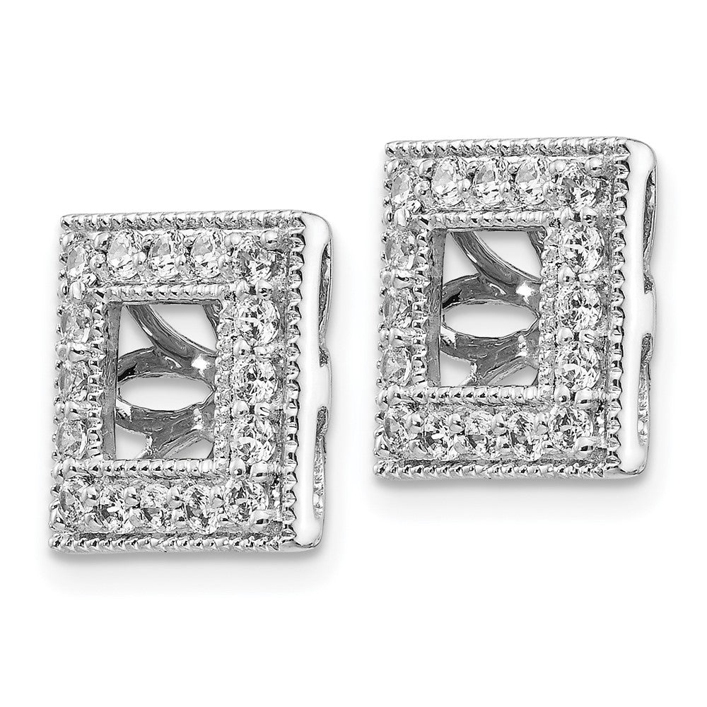 14K White Gold Diamond Square Jacket Earrings