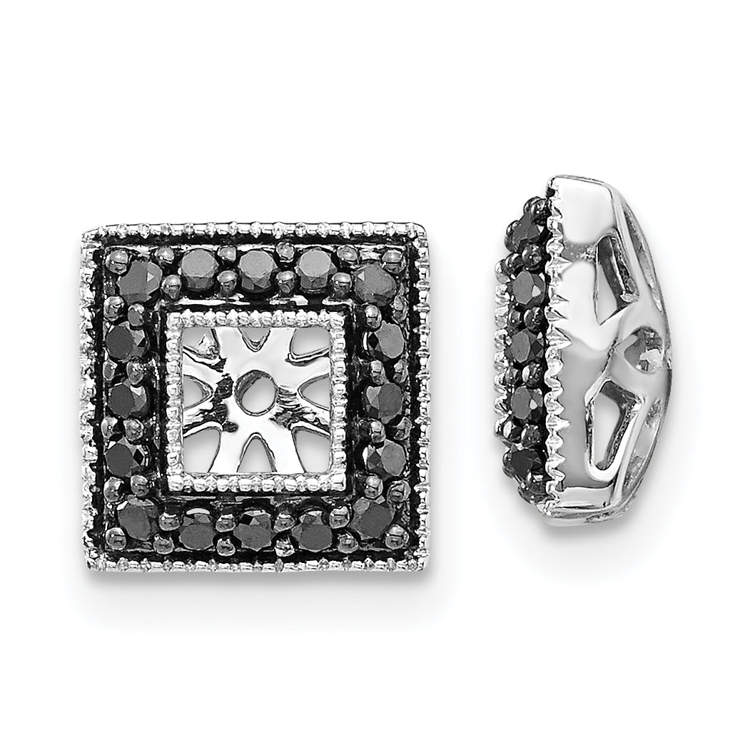 14K White Gold Black Diamond Square Jacket Earrings