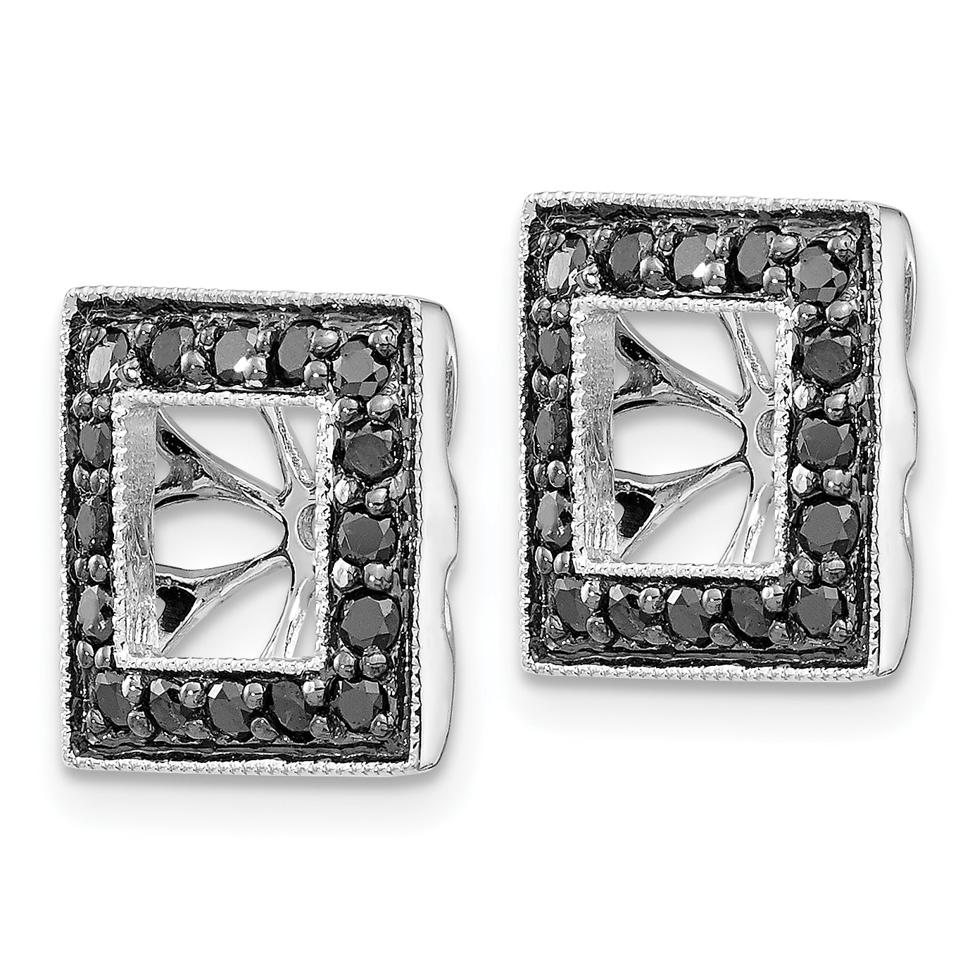 14K White Gold Black Diamond Square Jacket Earrings