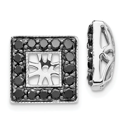 14K White Gold Black Diamond Square Jacket Earrings