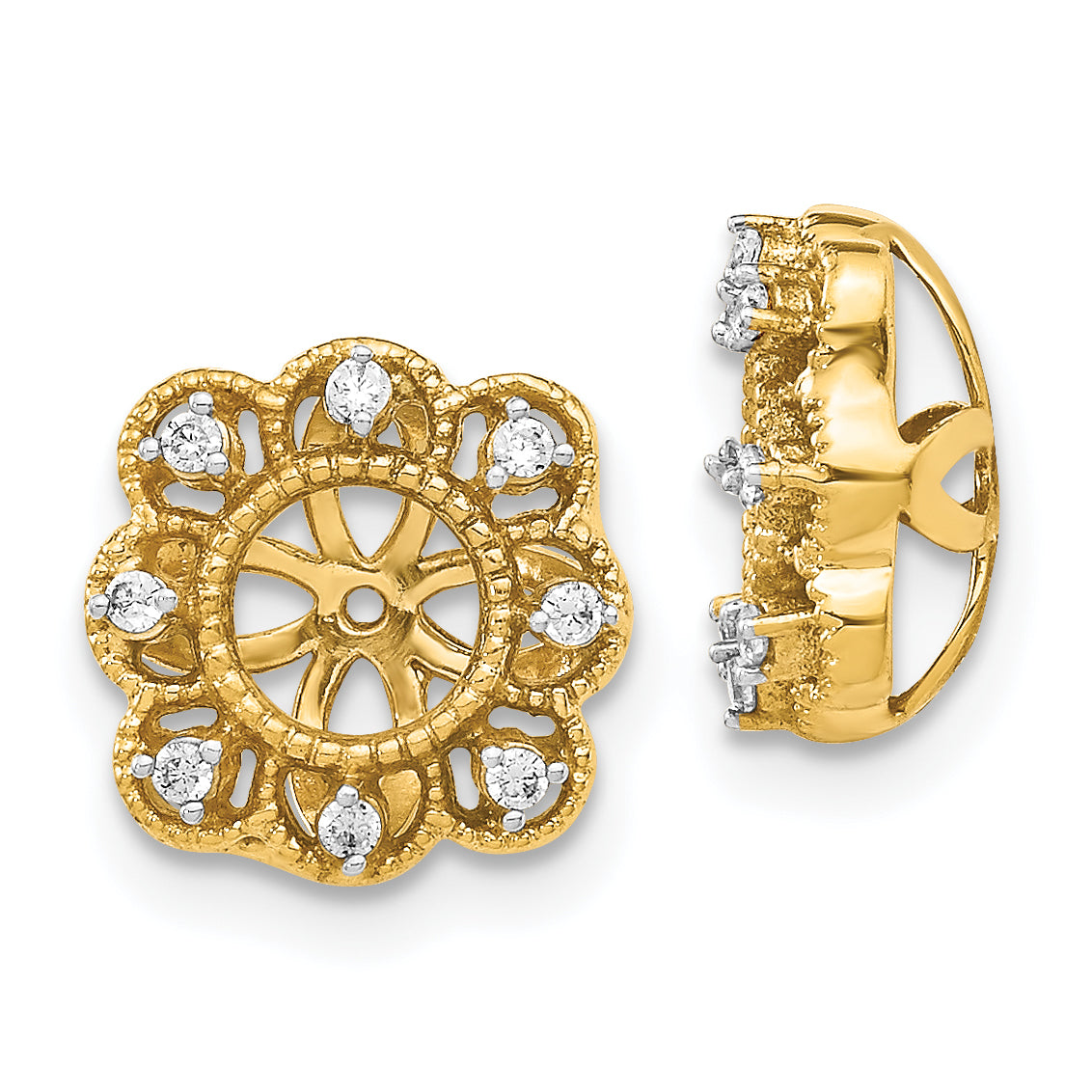 14K Yellow Gold Fancy Diamond Earring Jackets
