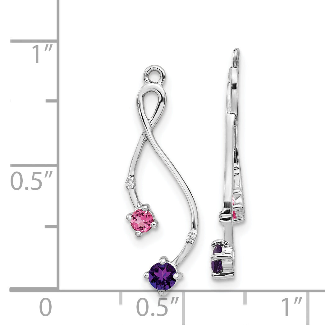 14K White Gold Diamond, Amethyst And Pink Tourm Earring Jackets