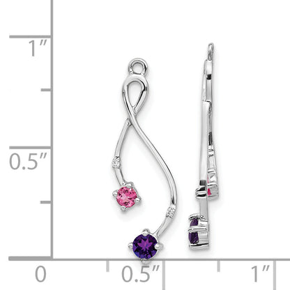 14K White Gold Diamond, Amethyst And Pink Tourm Earring Jackets