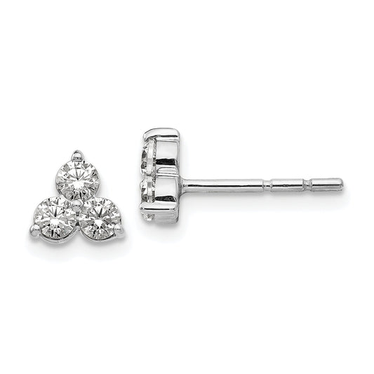 14K White Gold True Origin 1/2 Carat Lab Grown Diamond Vs Def Three Stone Post Stud Earrings