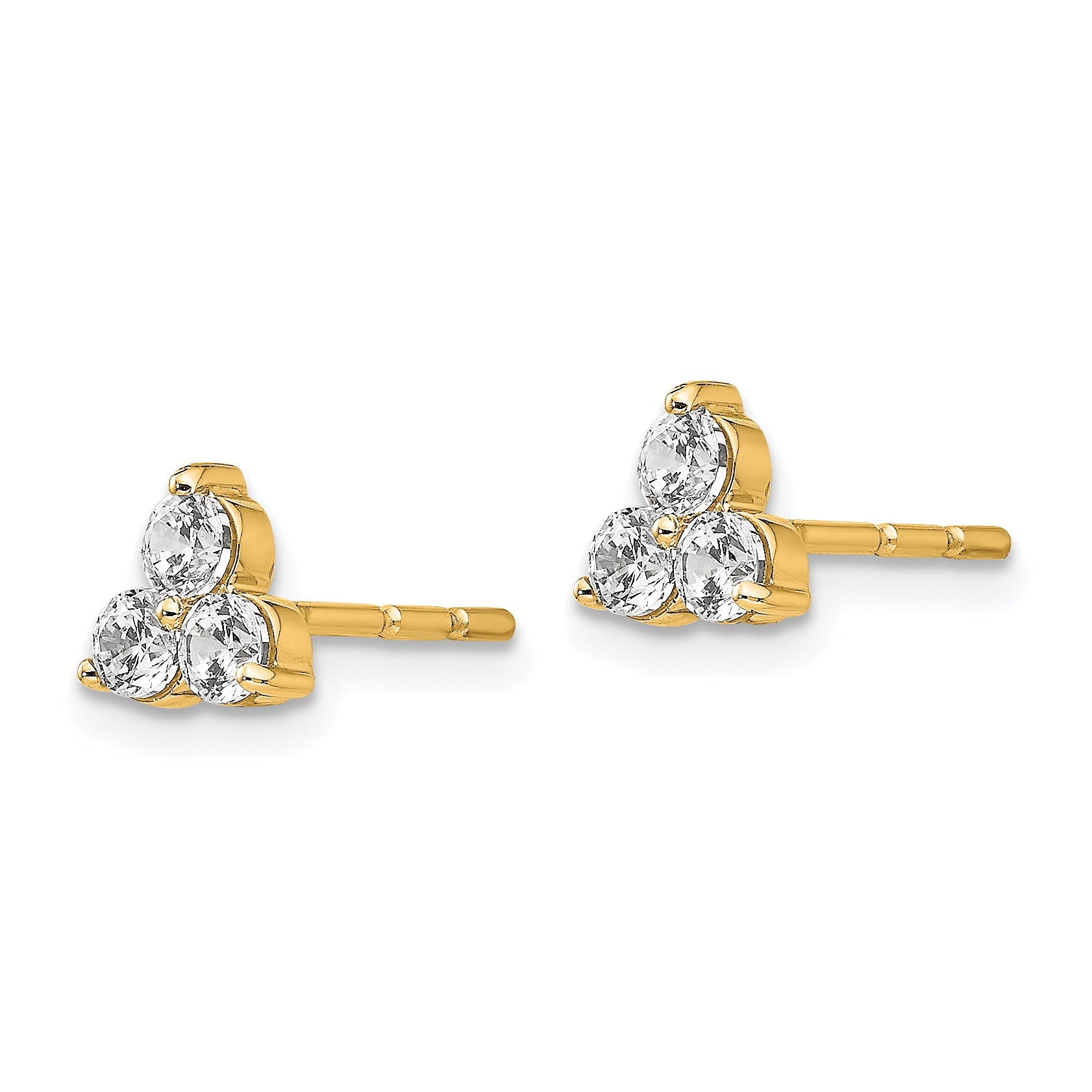 14K Yellow Gold True Origin 1/2 Carat Lab Grown Diamond Vs Def Three Stone Post Stud Earrings