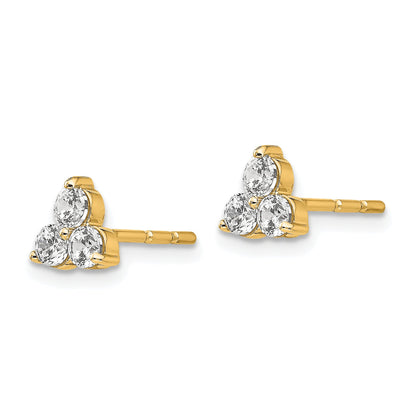 14K Yellow Gold True Origin 1/2 Carat Lab Grown Diamond Vs Def Three Stone Post Stud Earrings