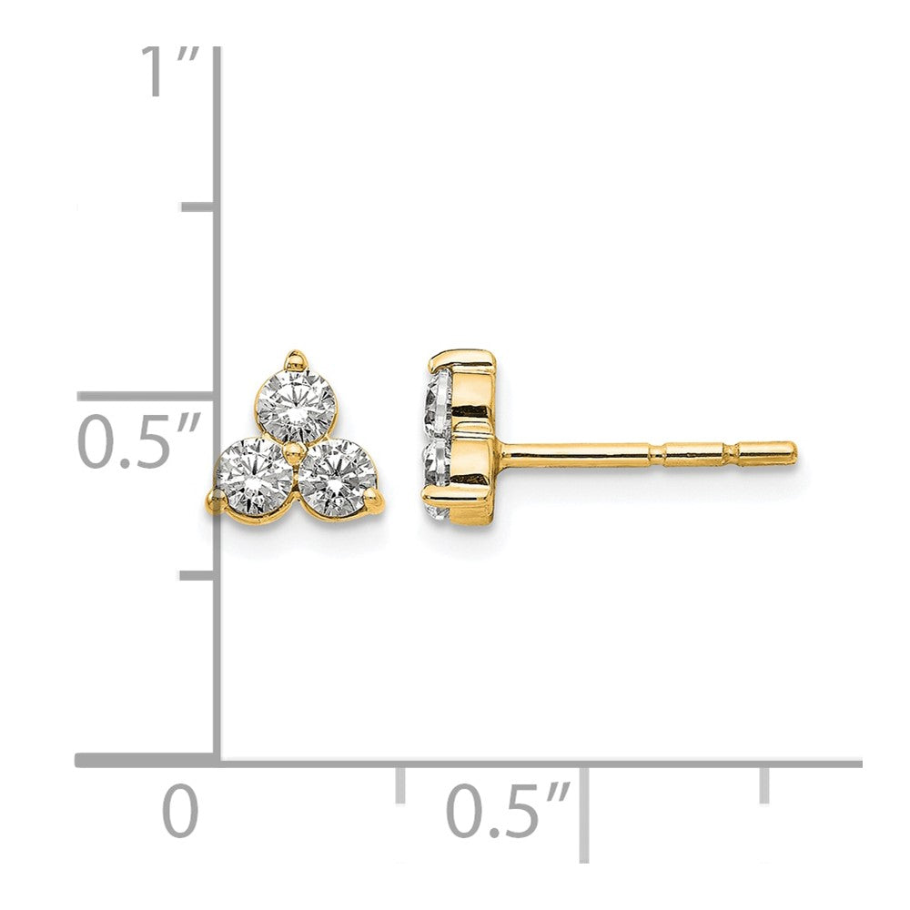 14K Yellow Gold True Origin 1/2 Carat Lab Grown Diamond Vs Def Three Stone Post Stud Earrings
