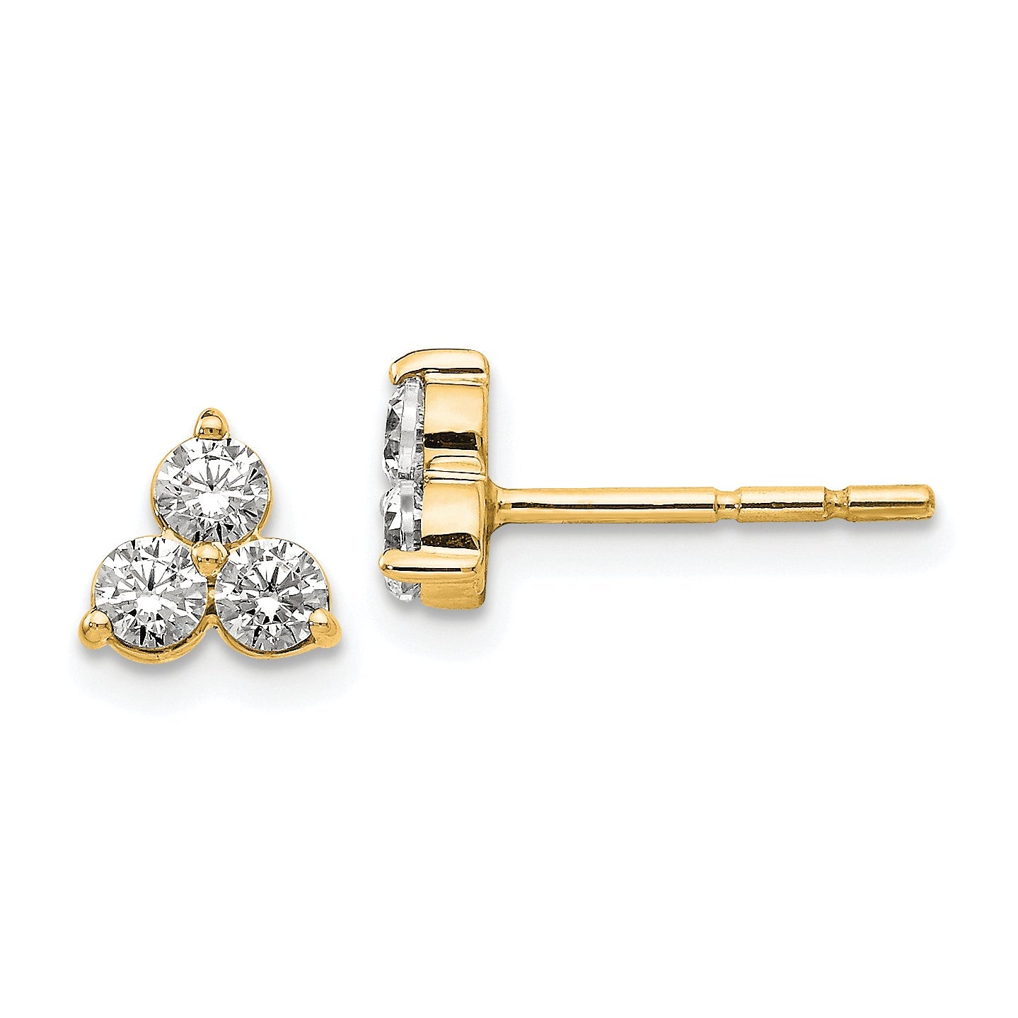 14K Yellow Gold True Origin 1/2 Carat Lab Grown Diamond Vs Def Three Stone Post Stud Earrings