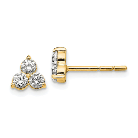 14K Yellow Gold True Origin 1/2 Carat Lab Grown Diamond Vs Def Three Stone Post Stud Earrings