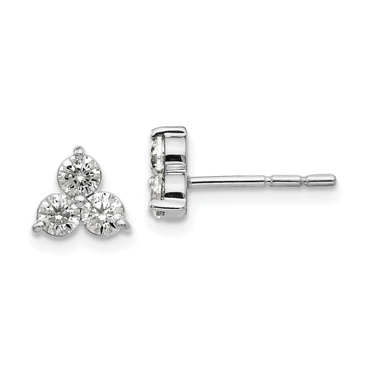 14K White Gold True Origin 3/4 Carat Lab Grown Diamond Vs Def Three Stone Post Stud Earrings