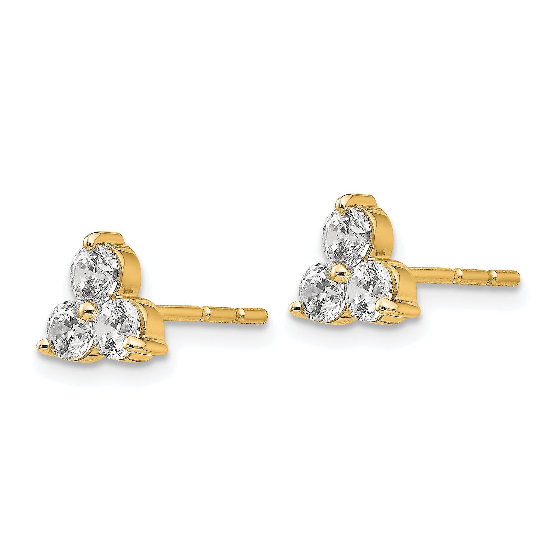 14K Yellow Gold True Origin 3/4 Carat Lab Grown Diamond Vs Def Three Stone Post Stud Earrings