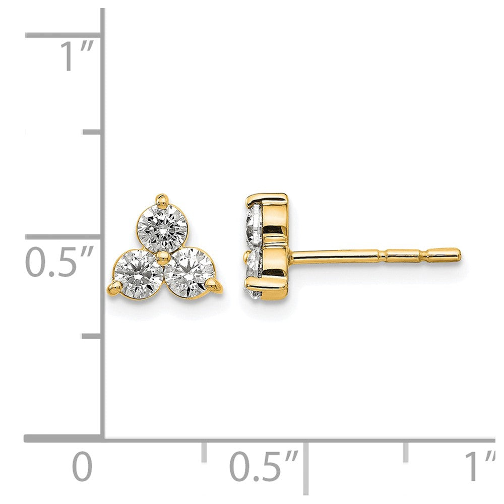 14K Yellow Gold True Origin 3/4 Carat Lab Grown Diamond Vs Def Three Stone Post Stud Earrings