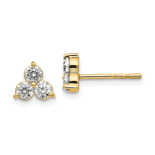 14K Yellow Gold True Origin 3/4 Carat Lab Grown Diamond Vs Def Three Stone Post Stud Earrings