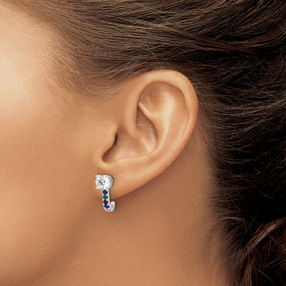 14k White Gold 2 Ct. Lab Grown Diamond VS/SI+ G+ and Multi Gemstone Earrings