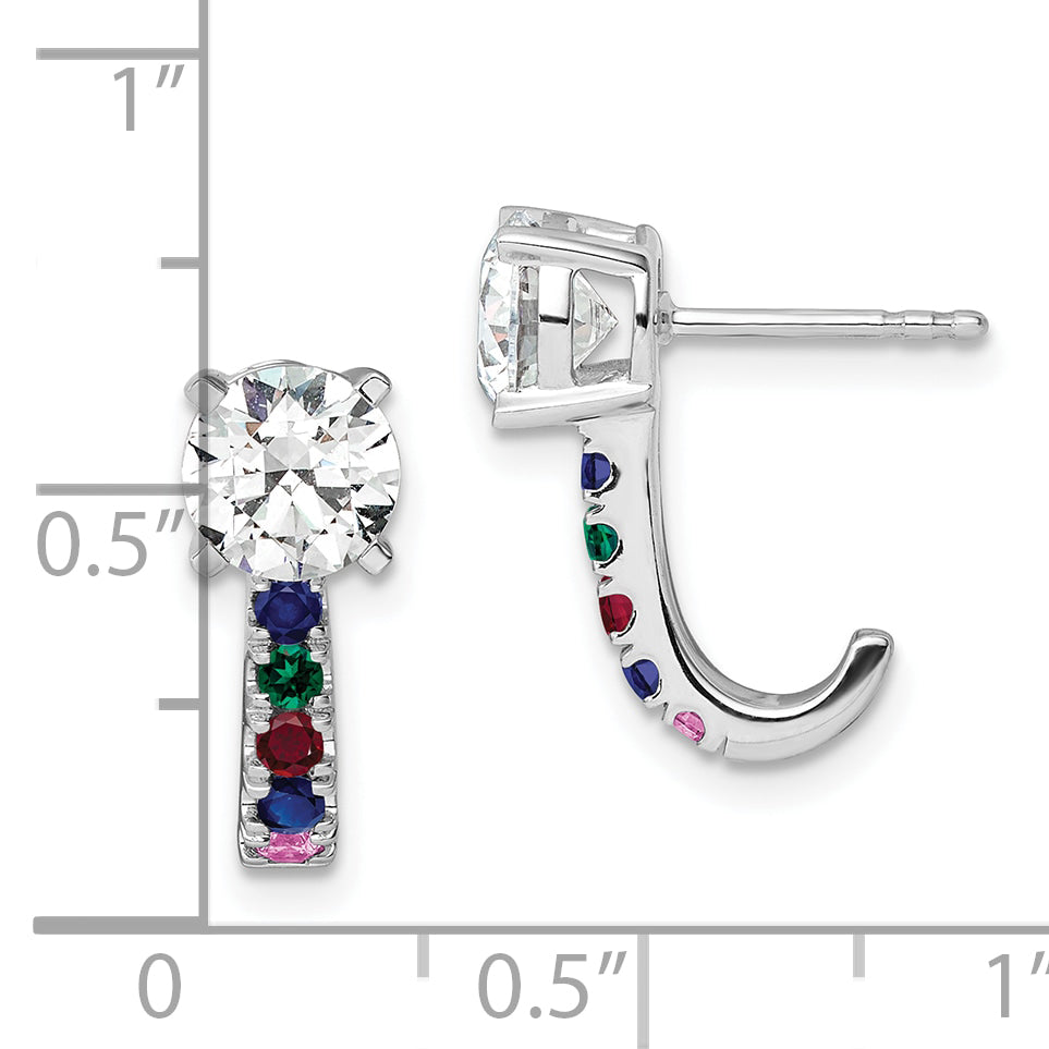 14k White Gold 2 Ct. Lab Grown Diamond VS/SI+ G+ and Multi Gemstone Earrings