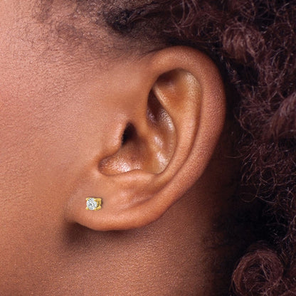 14K Yellow Gold 1/10 Ctw Lab Grown Diamond Vs+ F+ Round 4 Prong Heavy Wt. Stud Earrings