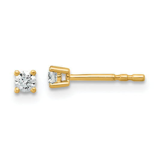 14K Yellow Gold 1/10 Ctw Lab Grown Diamond Vs+ F+ Round 4 Prong Heavy Wt. Stud Earrings