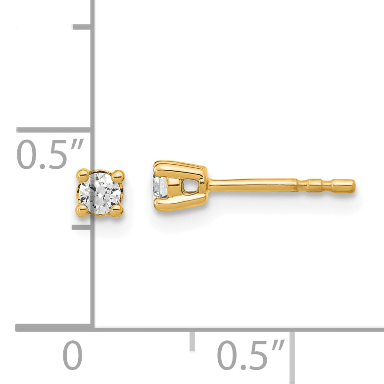 14K Yellow Gold 1/6 Ctw Lab Grown Diamond Vs+ F+ Round 4 Prong Heavy Wt. Stud Earrings