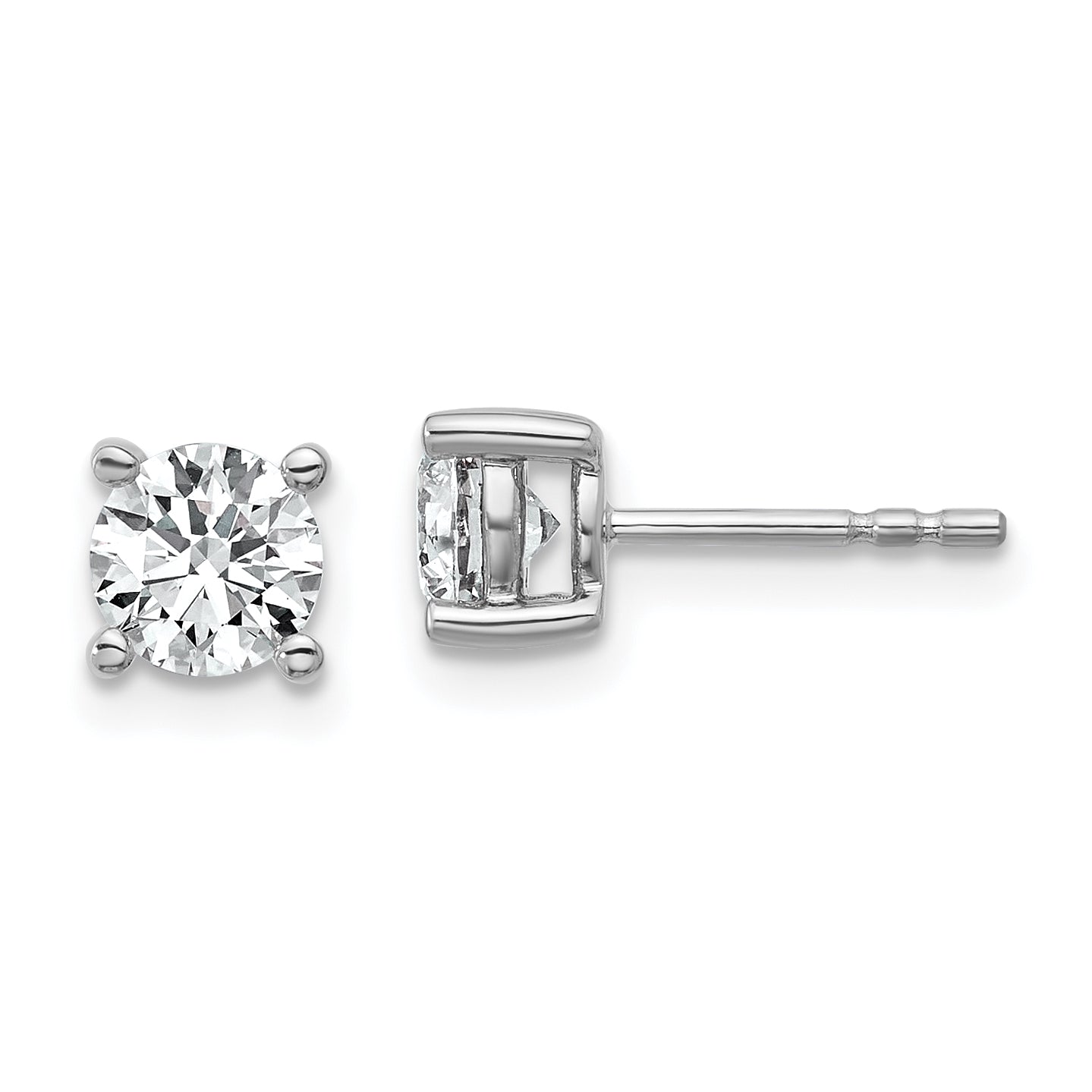 14K White Gold 1 Ctw Lab Grown Diamond Vs+ F+ Round 4 Prong Heavy Wt. Stud Earrings