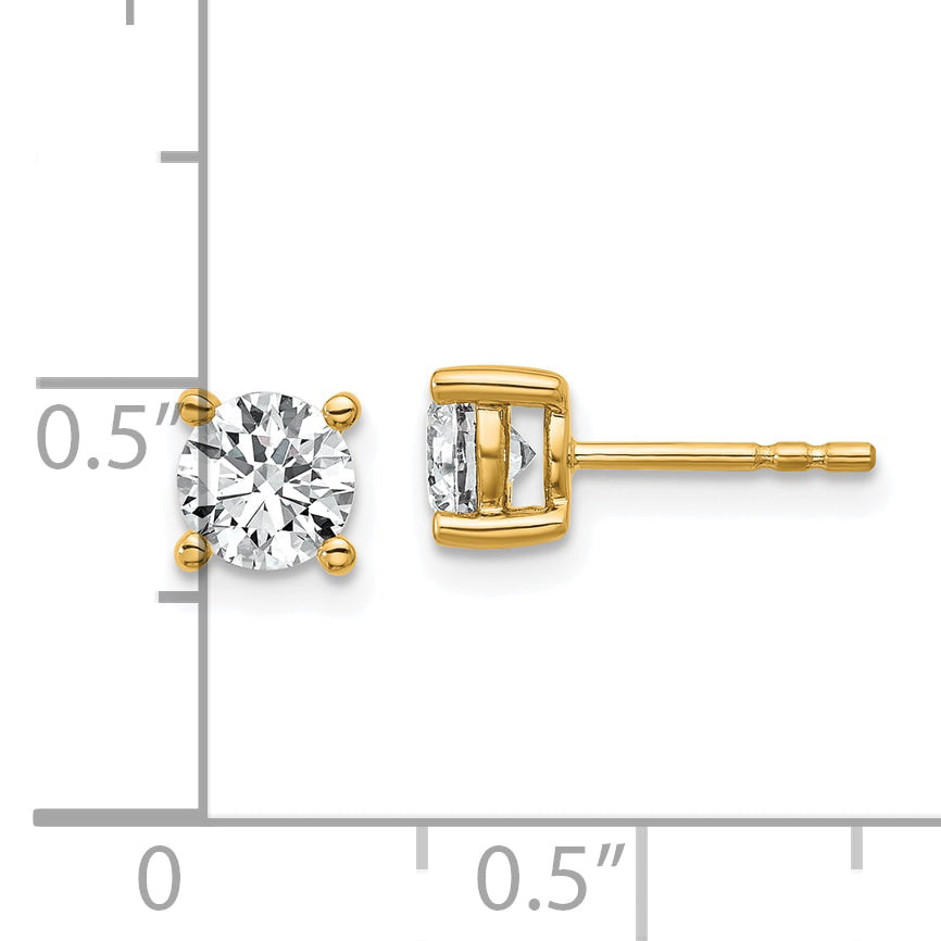 14K Yellow Gold 1 Ctw Lab Grown Diamond Vs+ F+ Round 4 Prong Heavy Wt. Stud Earrings