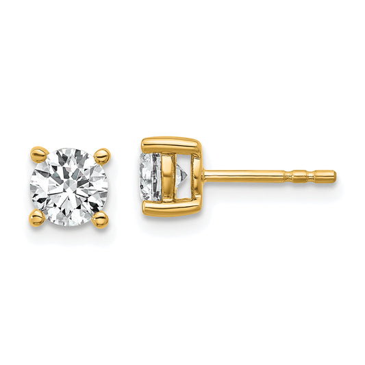 14K Yellow Gold 1 Ctw Lab Grown Diamond Vs+ F+ Round 4 Prong Heavy Wt. Stud Earrings
