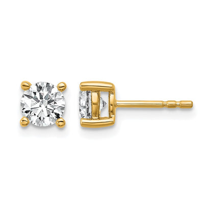 14K Yellow Gold 1 Ctw Lab Grown Diamond Vs+ F+ Round 4 Prong Heavy Wt. Stud Earrings