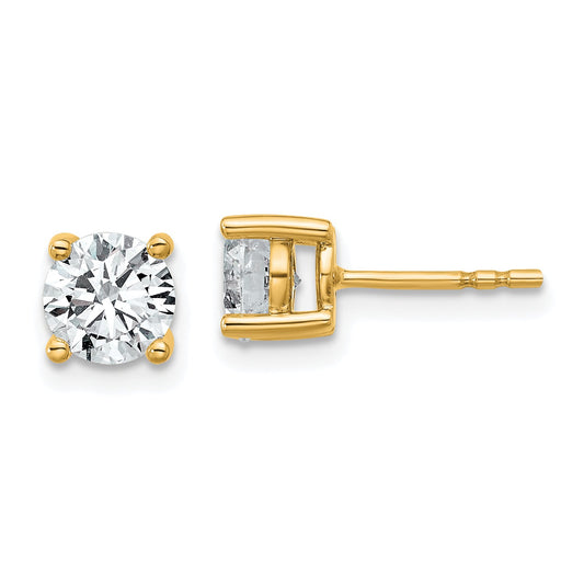14K Yellow Gold 1 1/2 Ctw Lab Grown Diamond Vs+ F+ Round 4 Prong Heavy Wt. Stud Earrings