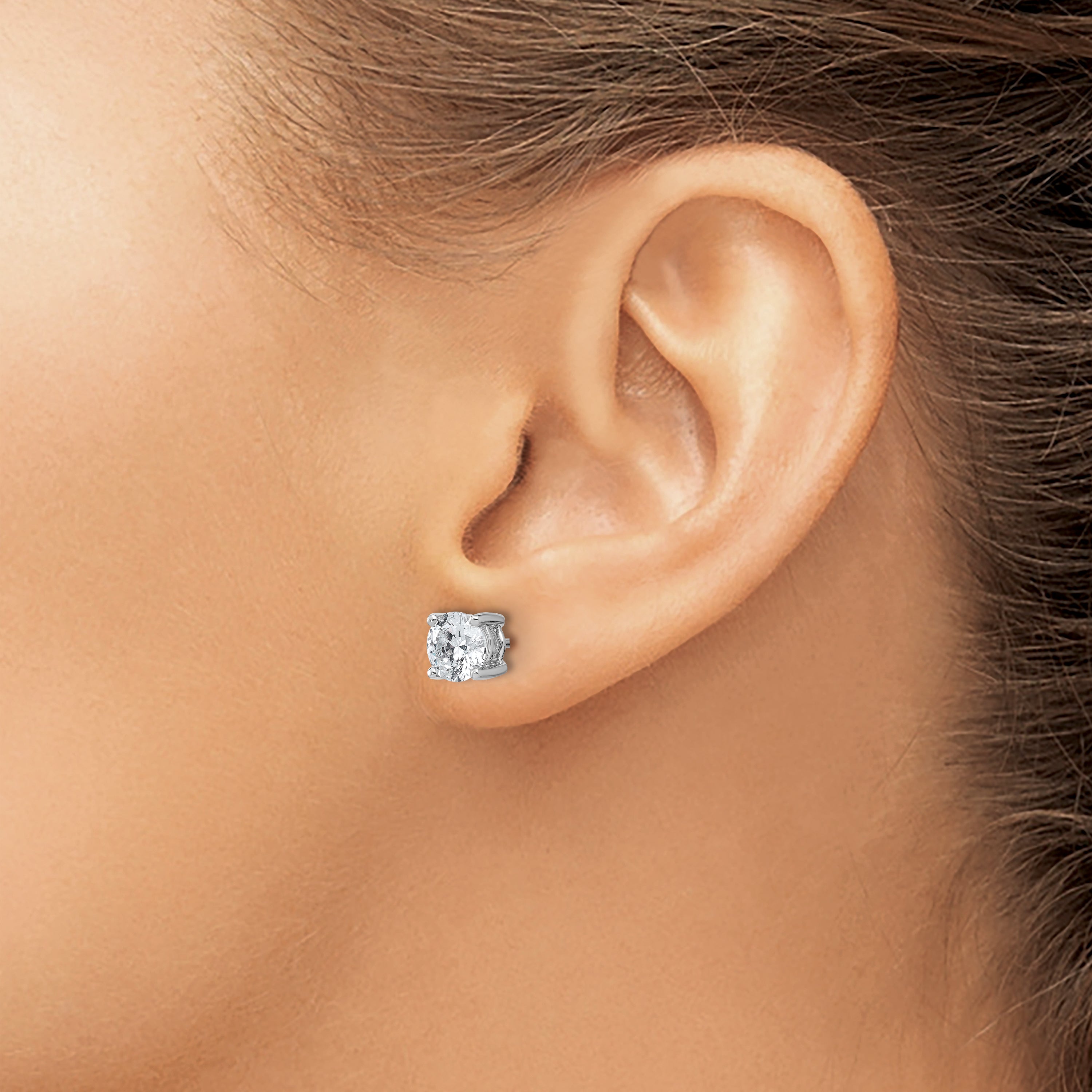 14K White Gold 2 Ctw Lab Grown Diamond Vs+ F+ Round 4 Prong Heavy Wt. Stud Earrings