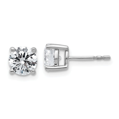 14K White Gold 2 Ctw Lab Grown Diamond Vs+ F+ Round 4 Prong Heavy Wt. Stud Earrings