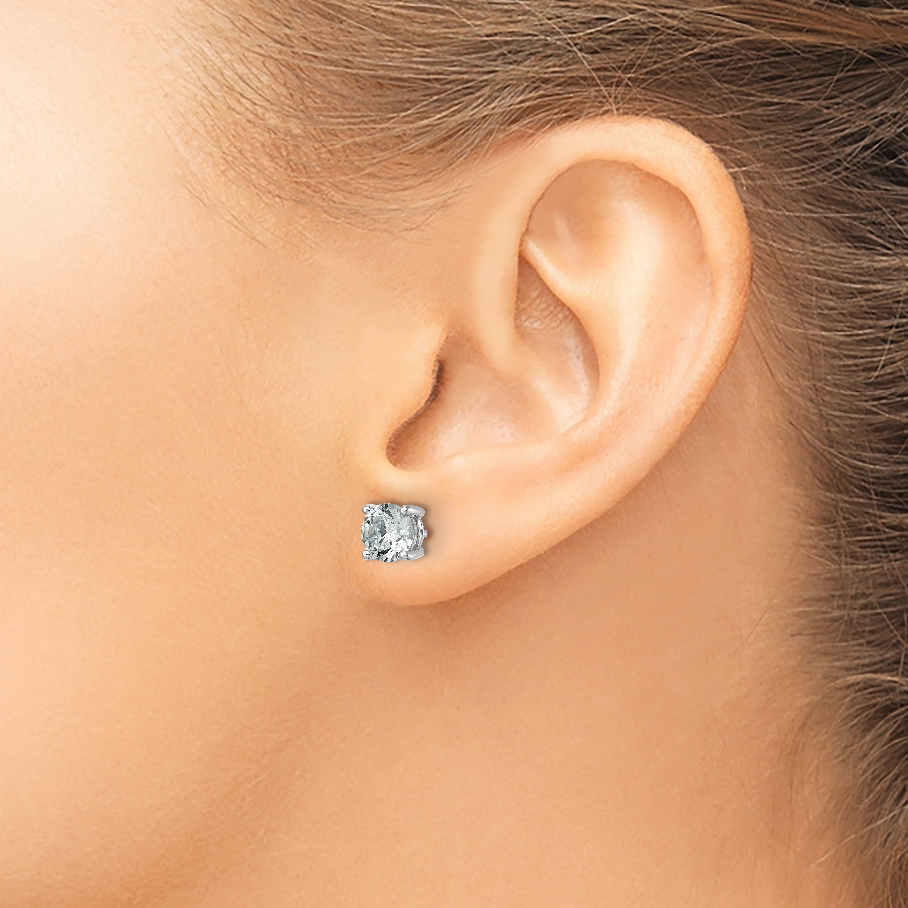 14K White Gold 2 1/2 Ctw Certified Lab Grown Diamond Vs+ F+ Round 4 Prong Heavy Wt. Stud Earrings