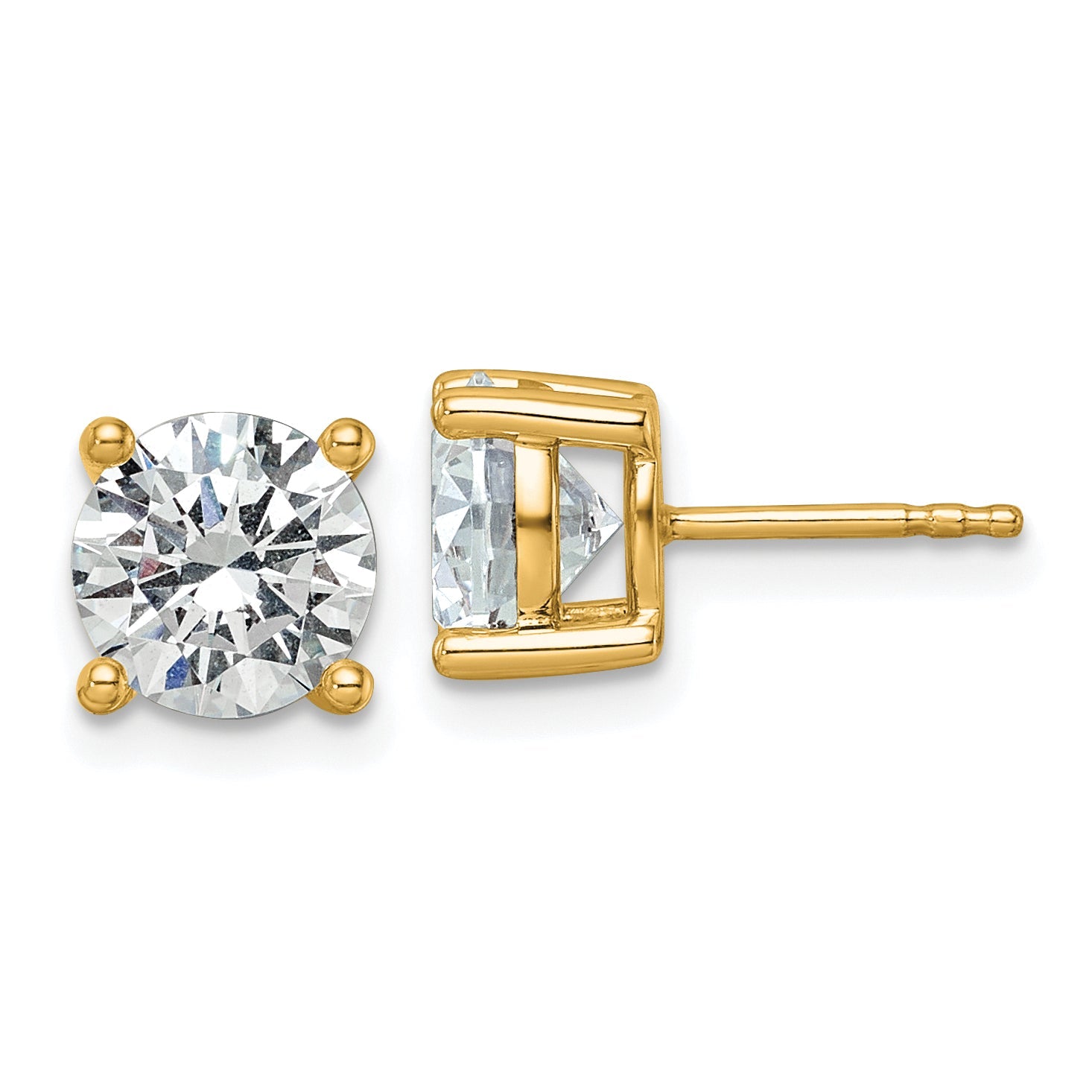 14K Yellow Gold 3 Ctw Lab Grown Diamond Vs+ F+ Round 4 Prong Heavy Wt. Stud Earrings