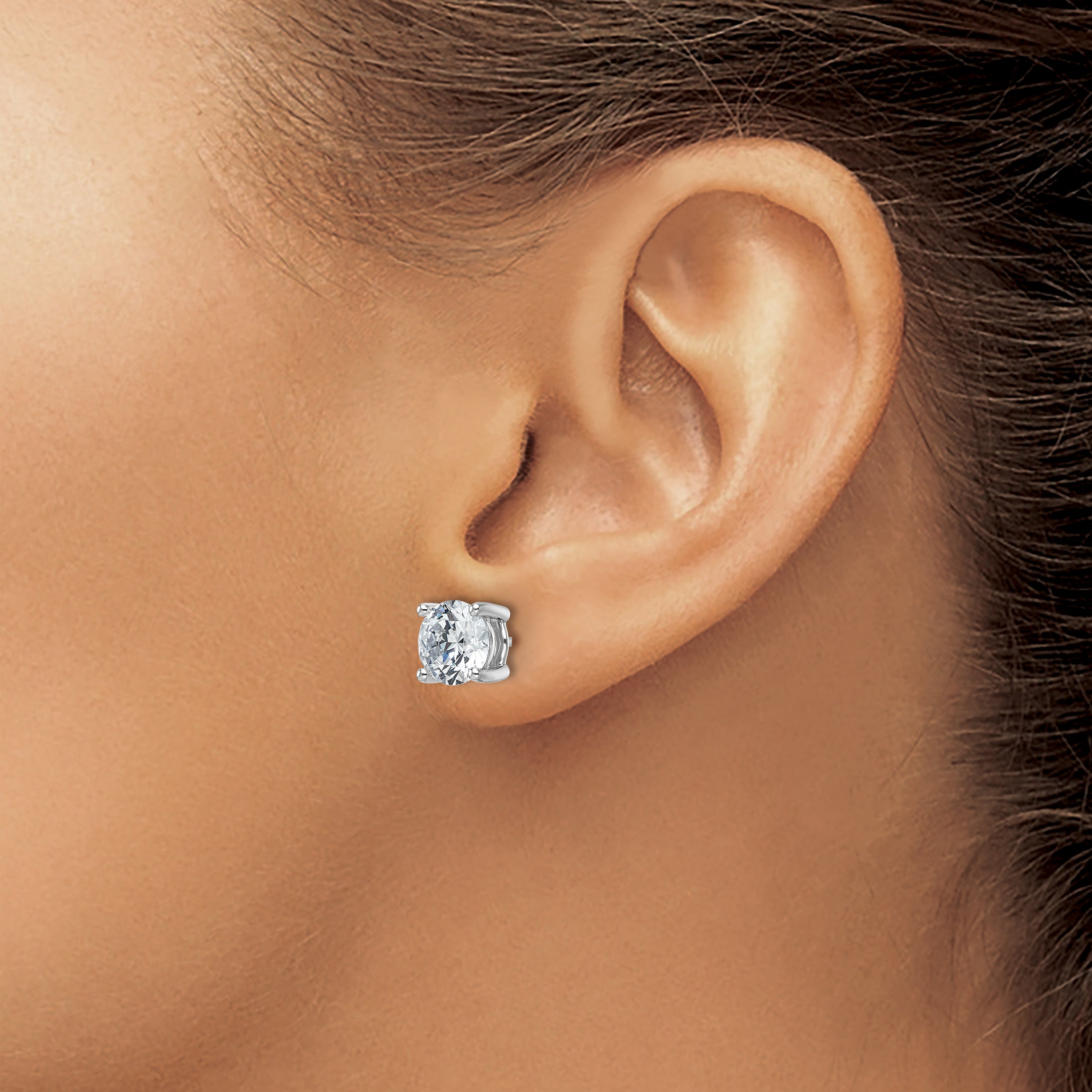 14K White Gold 4 Ctw Lab Grown Diamond Vs+ F+ Round Prong Heavy Wt. Stud Earrings
