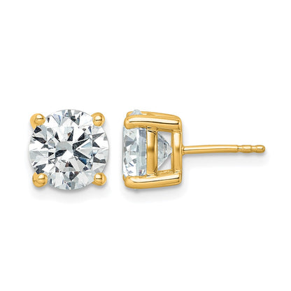 14K Yellow Gold 5 Ctw Certified Lab Grown Diamond Vs+ F+ Round 4 Prong Heavy Wt. Stud Earrings