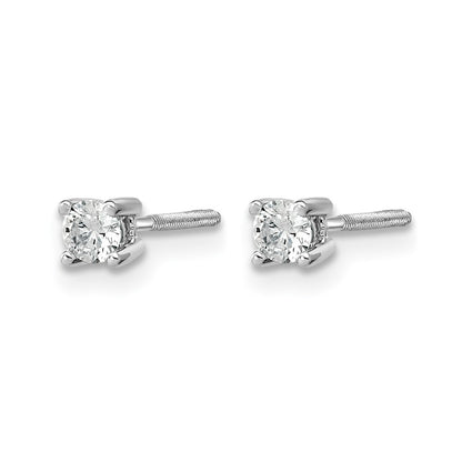 14k White Gold 1/5 Ct. Certified Lab Grown Diamond VS/SI+ G+ Round Four Prong Screwback Stud Post Earrings