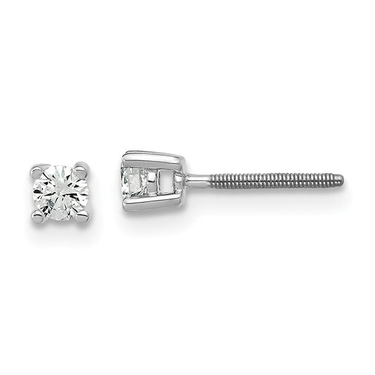 14K White Gold 1/5 Ctw Certified Lab Grown Diamond Vs+ F+ Round 4 Prong Heavy Wt. Screwback Stud Earrings