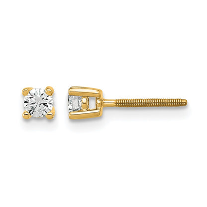14K Yellow Gold 1/5 Ctw Lab Grown Diamond Vs+ F+ Round 4 Prong Heavy Wt. Screwback Stud Earrings
