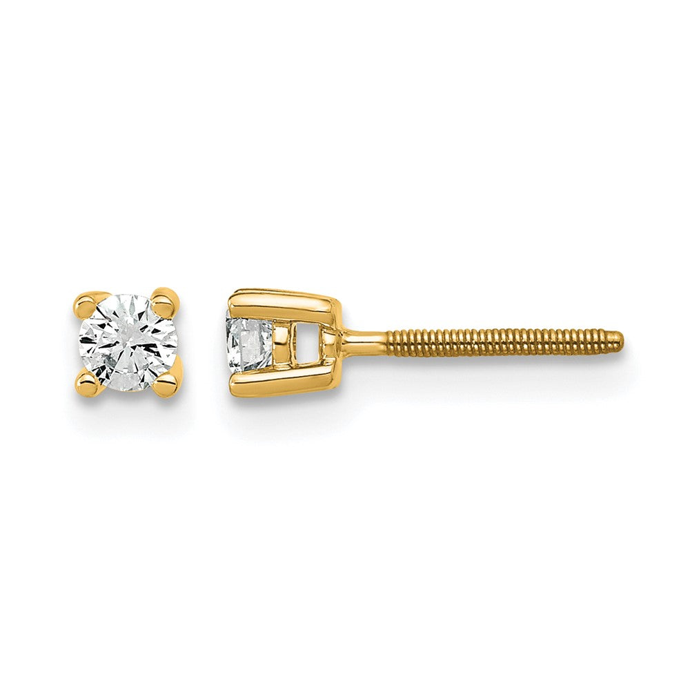 14k Yellow Gold 1/5 Ct. Lab Grown Diamond VS/SI+ G+ Round Four Prong Screwback Stud Post Earrings