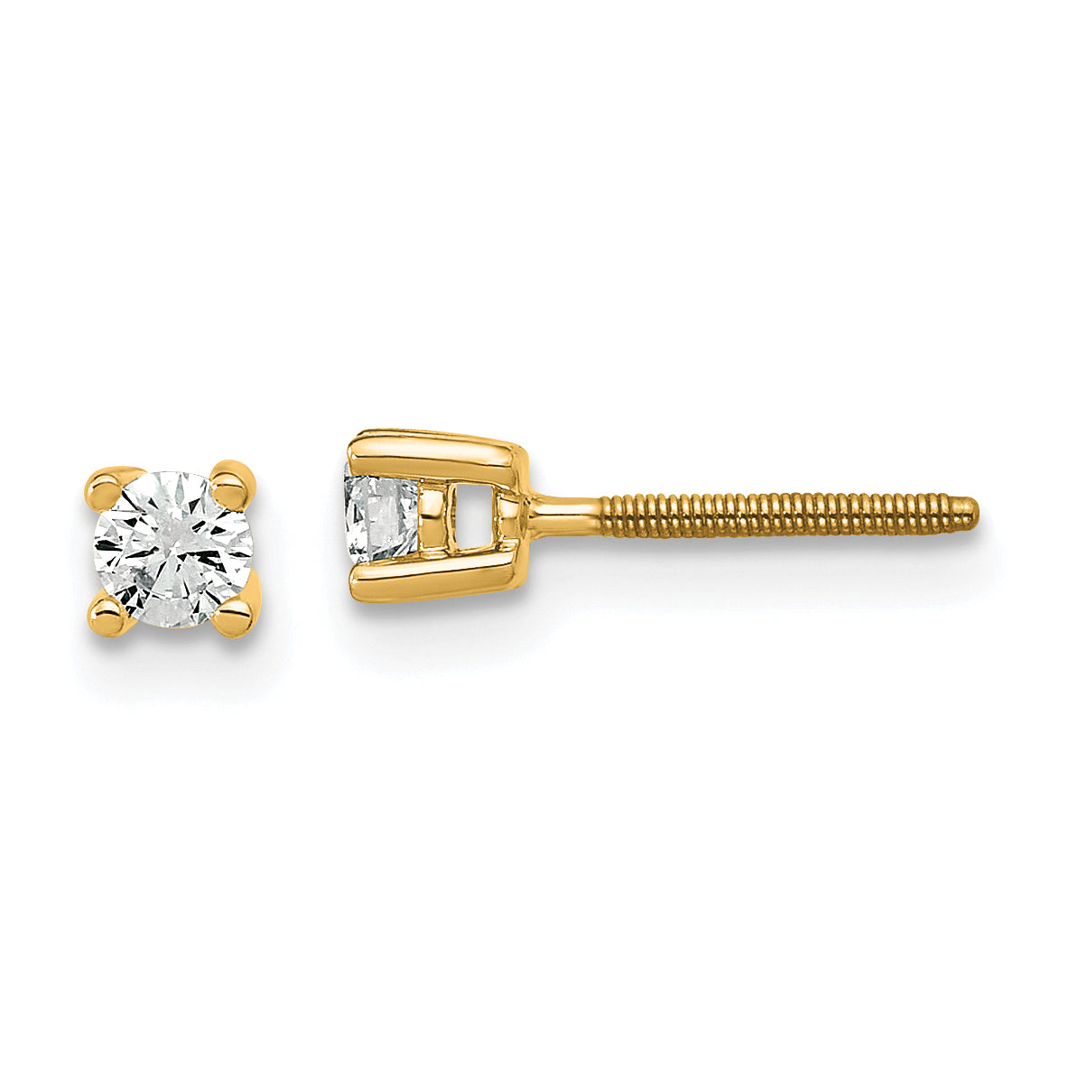14K Yellow Gold 1/5 Ctw Certified Lab Grown Diamond Vs+ F+ Round 4 Prong Heavy Wt. Screwback Stud Earrings