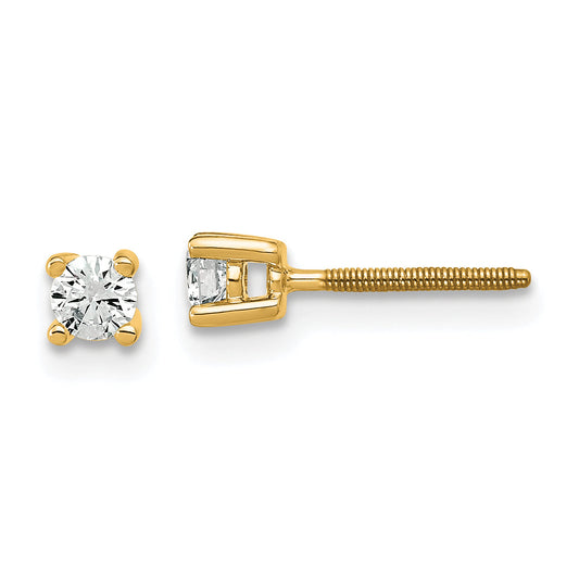 14K Yellow Gold 1/5 Ctw Certified Lab Grown Diamond Vs+ F+ Round 4 Prong Heavy Wt. Screwback Stud Earrings
