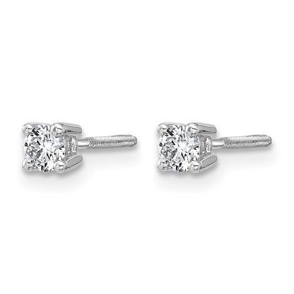 14k White Gold 1/4 Ct. Certified Lab Grown Diamond VS/SI+ G+ Round Four Prong Screwback Stud Post Earrings